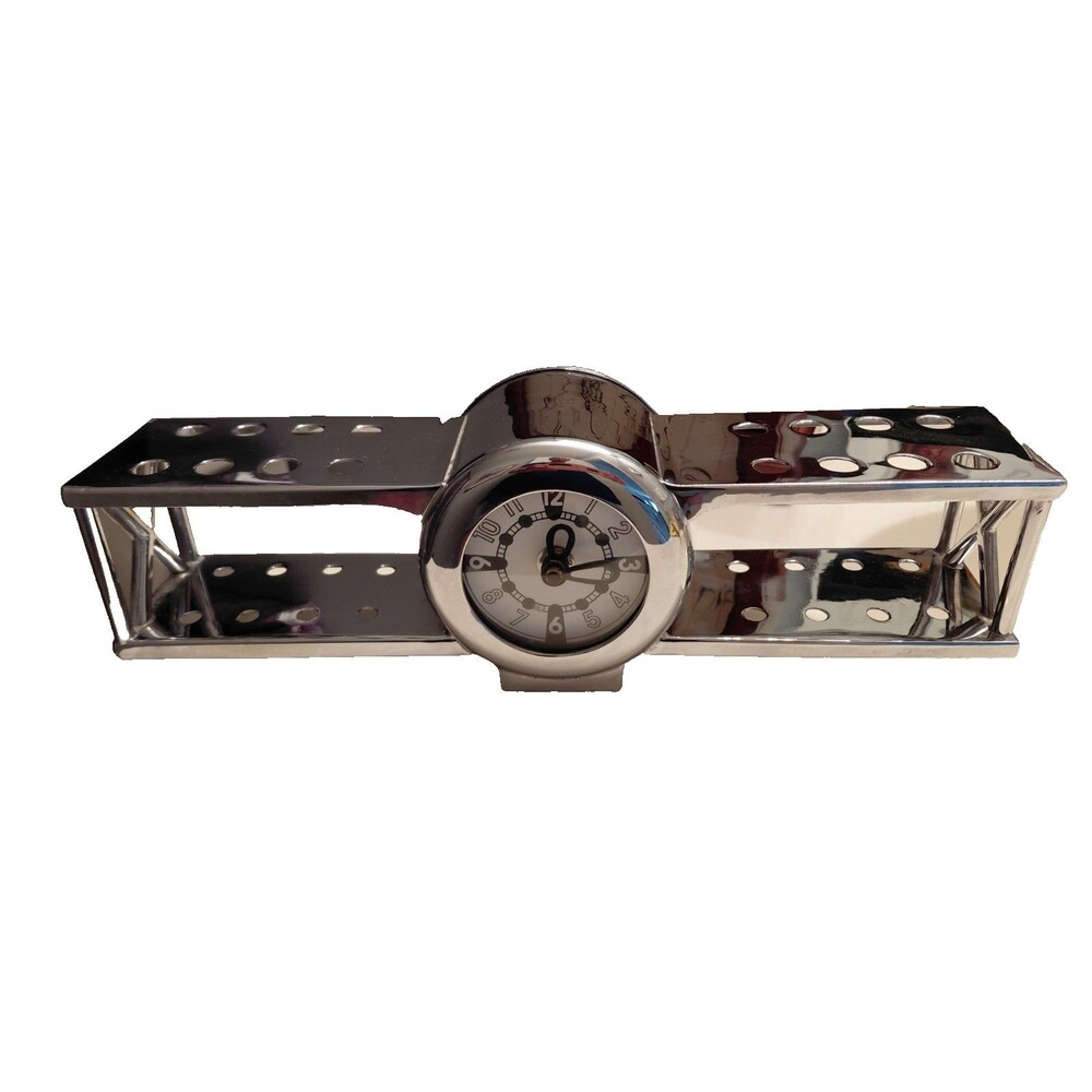 Retro Biplane Desk Clock Chrome Aviation Buff